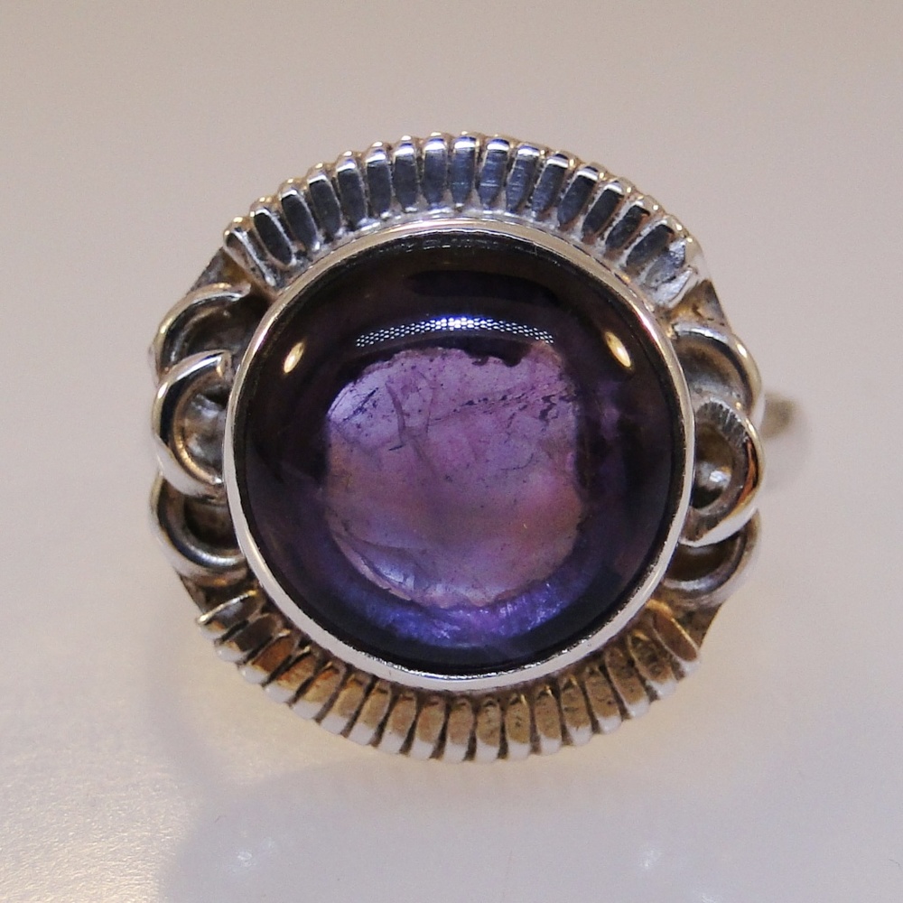 Sterling ring, Amethyst cabochon, size: 8.50
